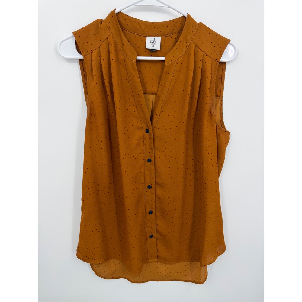 Cabi 3988 Sleeveless Blouse Women Size M Rust Orange Polka Dot V-Neck Top